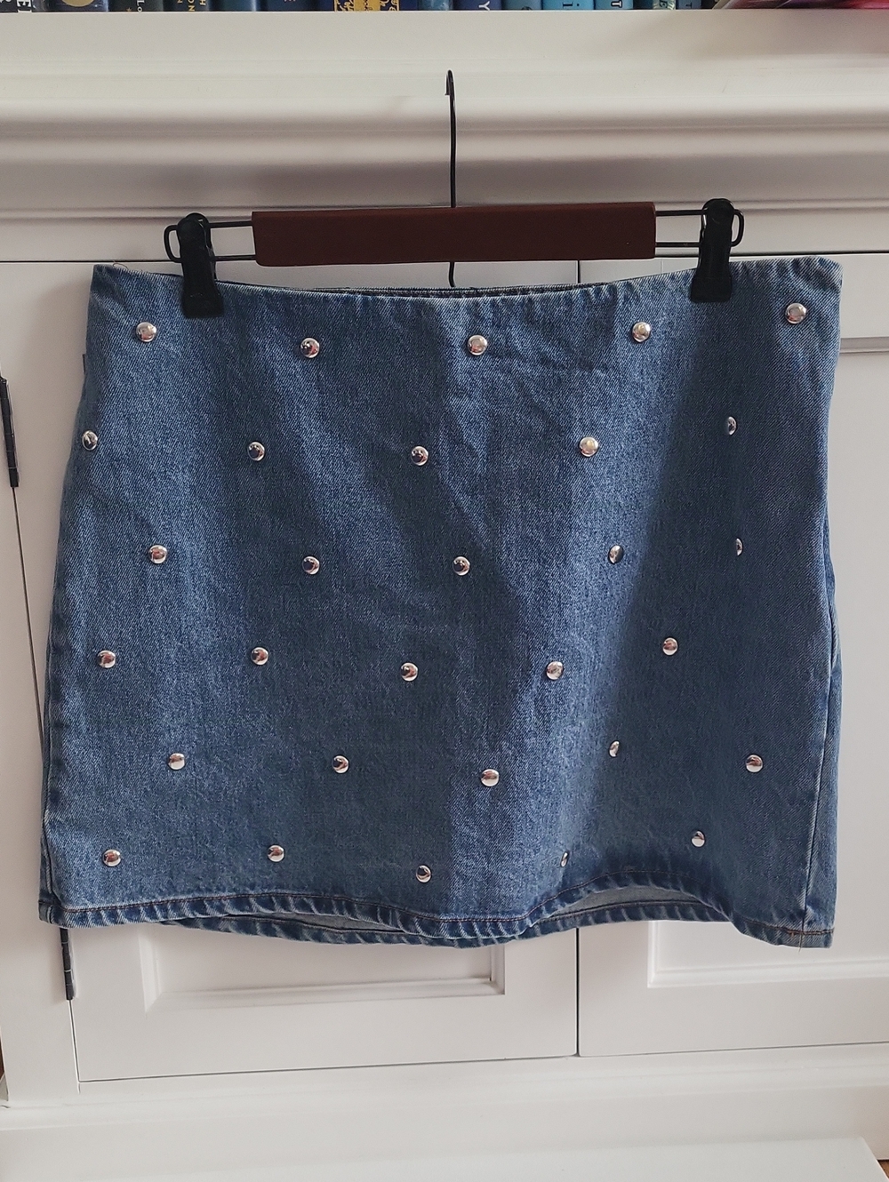 Future Collective Blue Denim Studded Zip Lined Mini Skirt Women’s Size 10